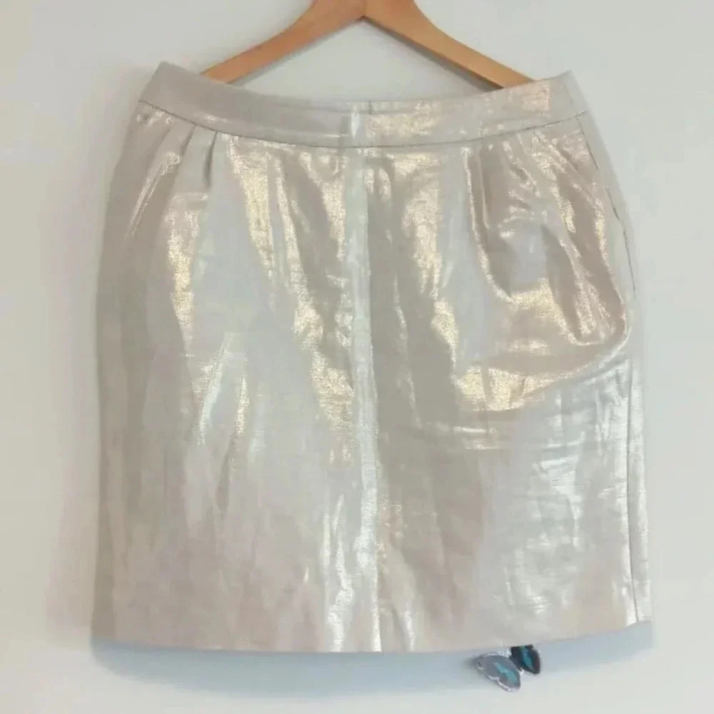 Pink Tartan Metalic golden straight mini skirt size  10